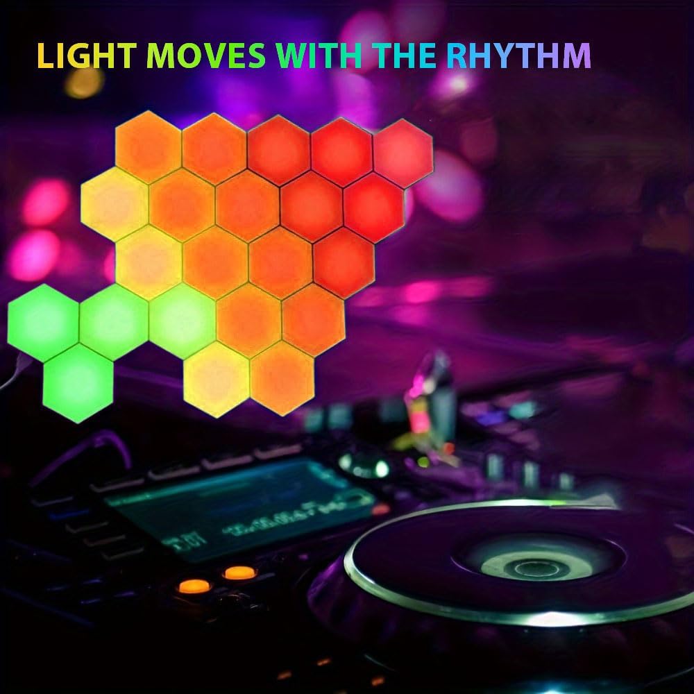 Hexagon LED Wall Light Panels: Smart RGB Color-Changing Hexagon Lights with App & Remote Control, Music Sync Mode, DIY Wall Decor for Bedroom, Gaming Room, Home Theater (6)