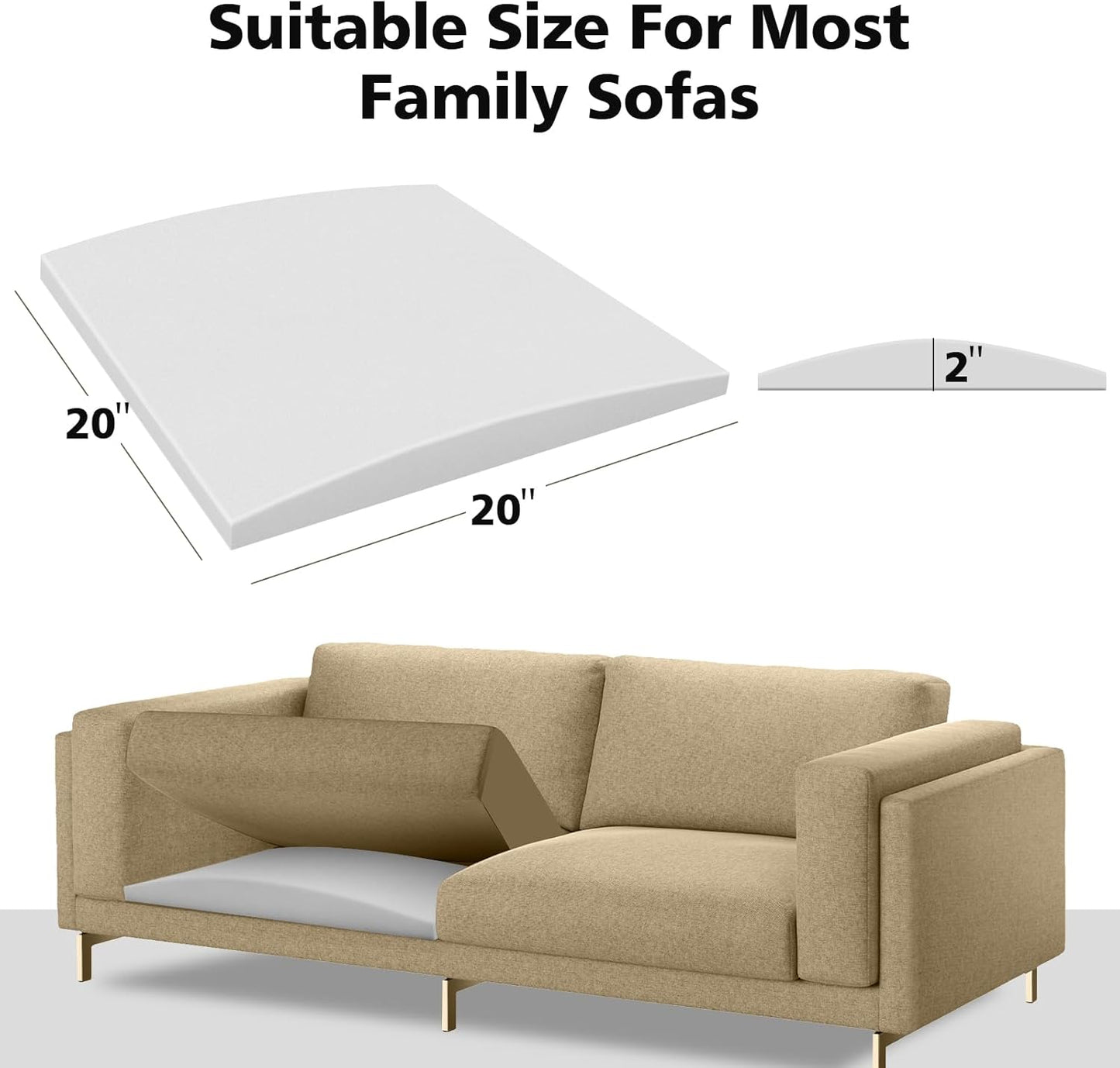 Couch Cushions Support for Sagging Seat 20"X 20"Insert pads Supports Board Sofa Furniture seat Cushion Under Sag Repair, Curved High Density Foam Replacement for Sectional Loveseat Chair Gray Set of 1