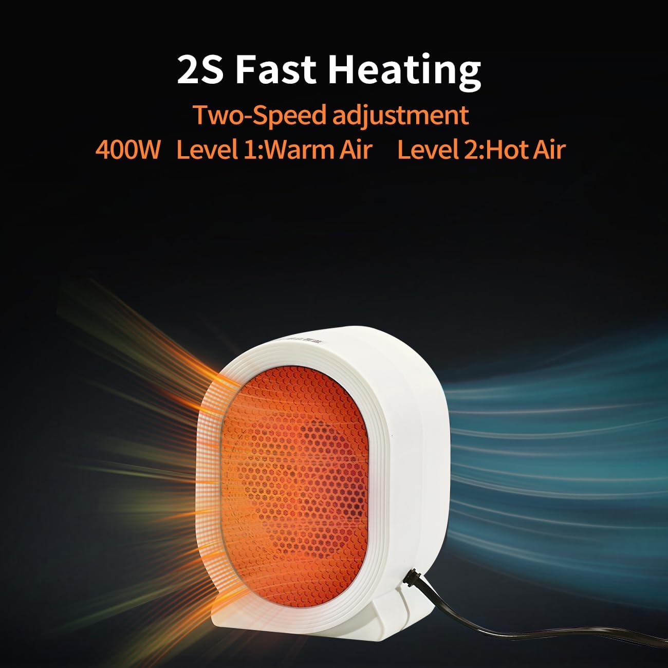 Portable Space Heater for Indoor Use, 400W Small Electric Desk Heater for Bedroom or Office,Overheating & Tip-Over Protection,Fast Heating Room Heater,Lightweight (White)