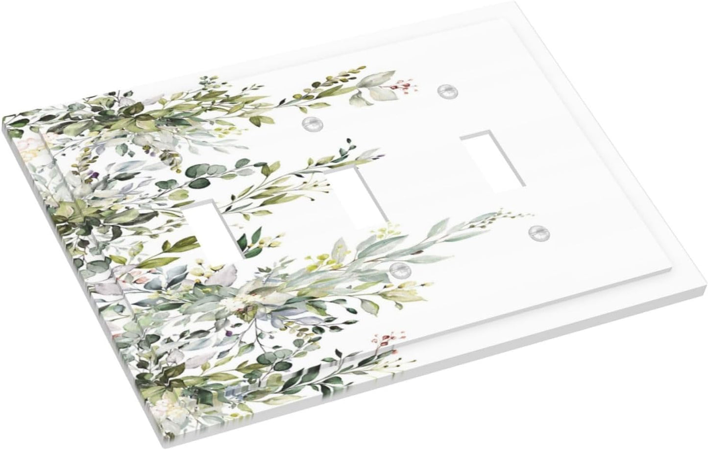 Decorative Light Switch Plate Covers Rustic Eucalyptus Leaves Green Leaf 3 Gang Light Switch Cover Triple Toggle Wall Plate Outlet Covers for Bedroom Home Decor