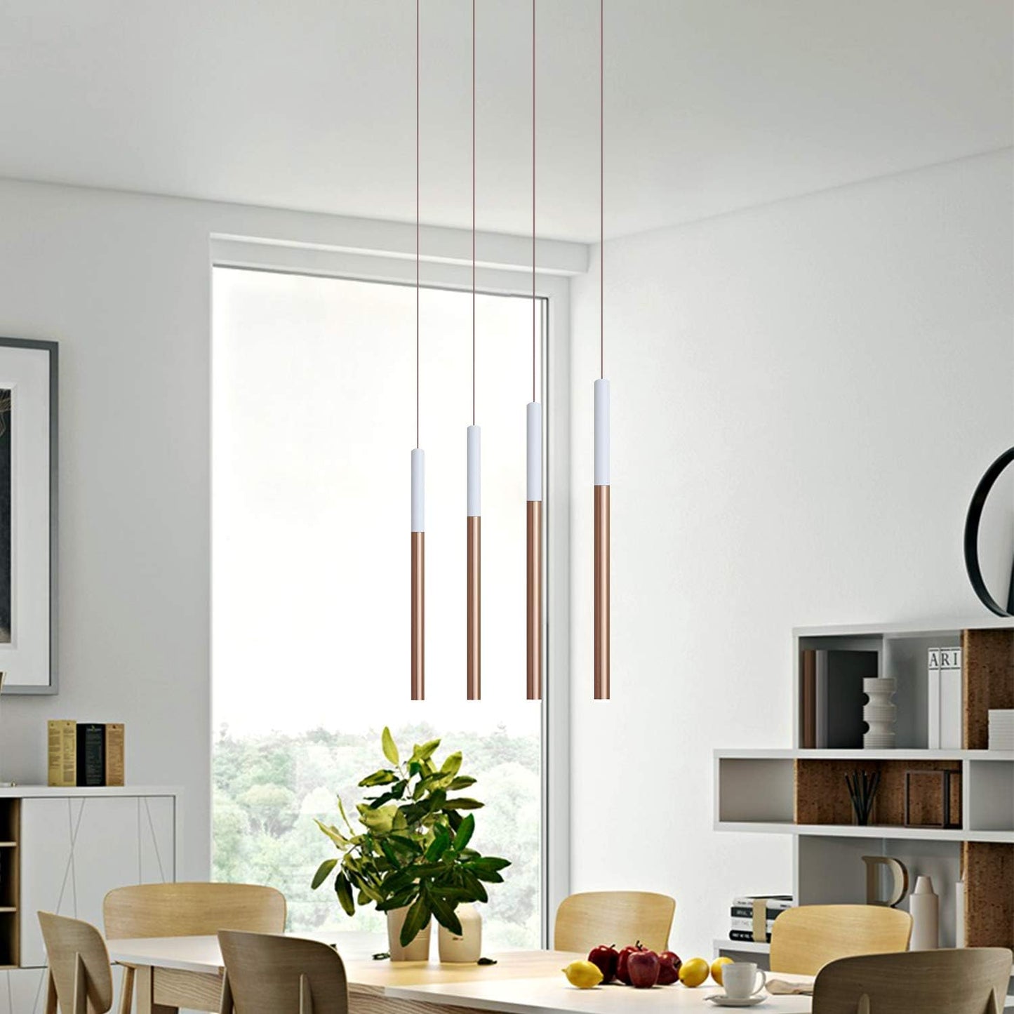 ALTAIR 4 Mini Pendant Lighting White-Copper - LED Hanging Light Fixture for Kitchen Island, Bar, Foyer - Cluster Pendants - Dimmable, Adjustable Wire, Lamp Bulb Included