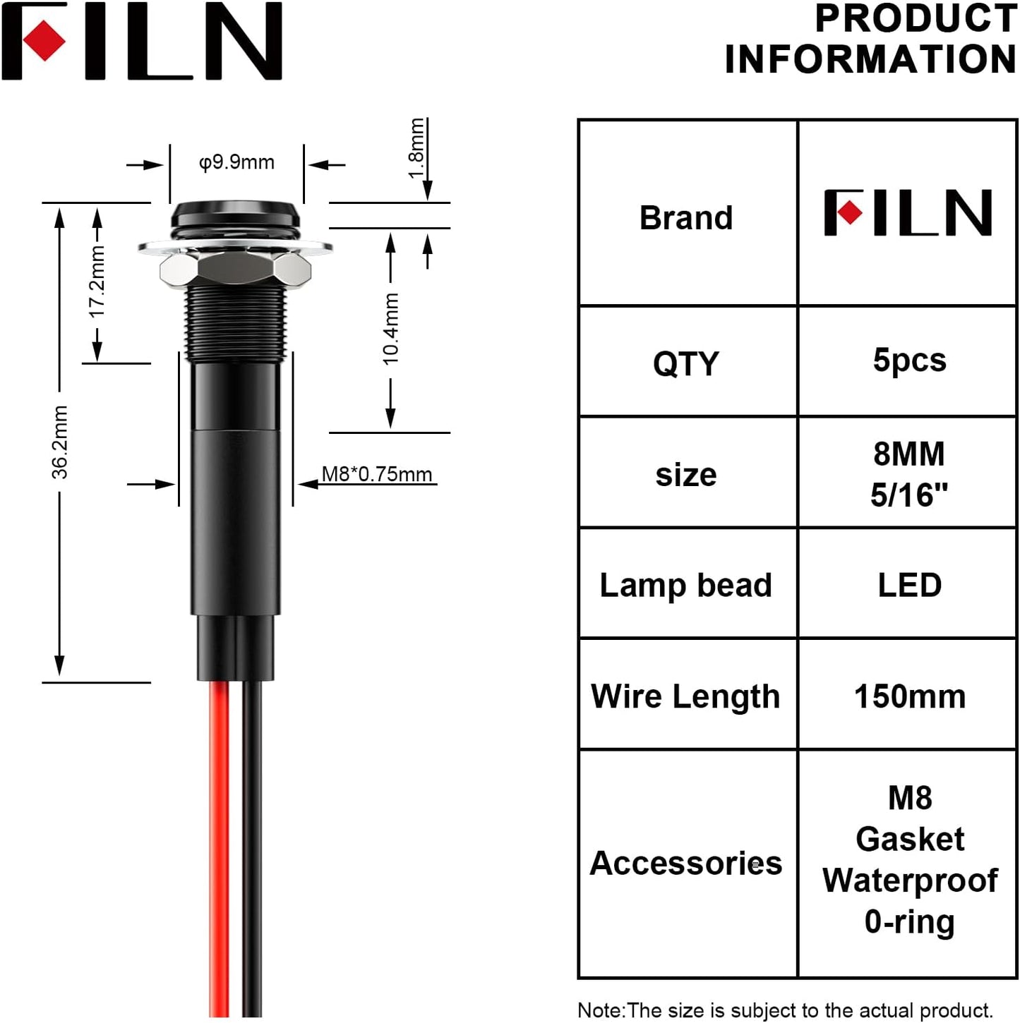 5Pcs 8MM (5/16'') Indicator Light 110v 120v Metal Pilot Lamp Lights Aluminum Black Anodized Waterproof ip67 Red Signal Lamp Light(110V-Black Anodized-Blue 5Pcs)