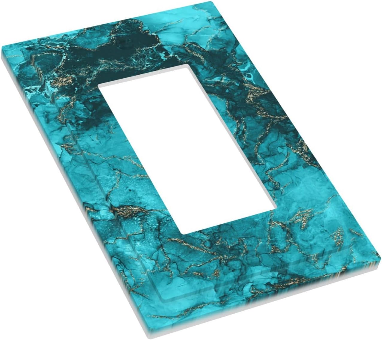 Decorative Outlet Covers Modern Abstract Turquoise Blue Marble Texture 1 Gang Rocker Light Switch Covers Single Decora GFCI Device Wall Plate for Bathroom Home Decor （2 Pack）