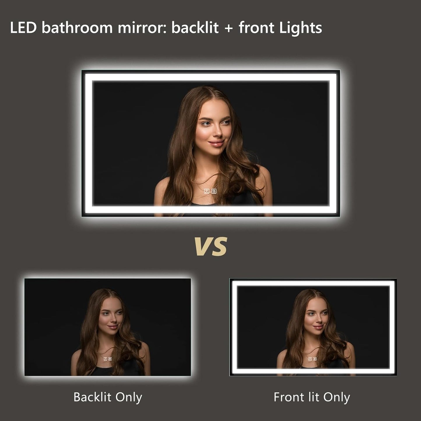 APRILSOUL 60x36 Inch LED Bathroom Mirror with Front and Backlit, Makeup Mirror with 3 Color Lights, Memory Function, Anti-Fog and Dimmable Light (Horizontal)