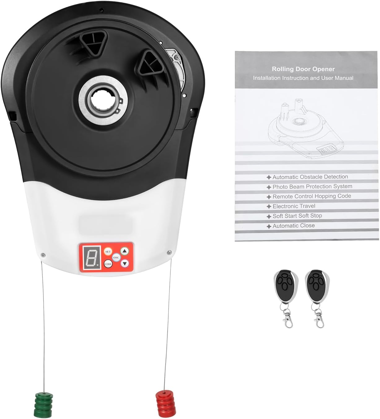 110V 800N 100W Automatic Roller Door Opener, Commercial Garage Electric Roller Shutter Door Opener Anti-Theft Rolling Code Smart Roller Opener Equipped with Two Remote Control for Garage/Shop Doors