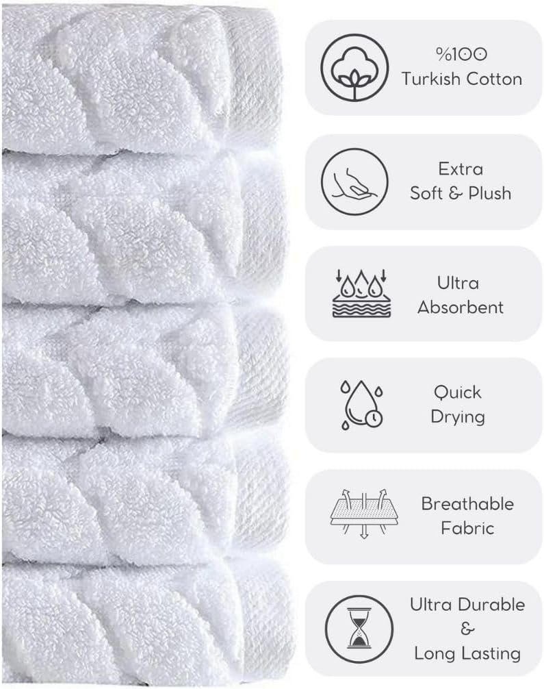 BAGNO MILANO Turkish Bath Towels, Soft Plush Jacquard Luxury Bath Towels, Quick Dry Towel Set (Coral Red, 4 Pcs Hand Towel Set)