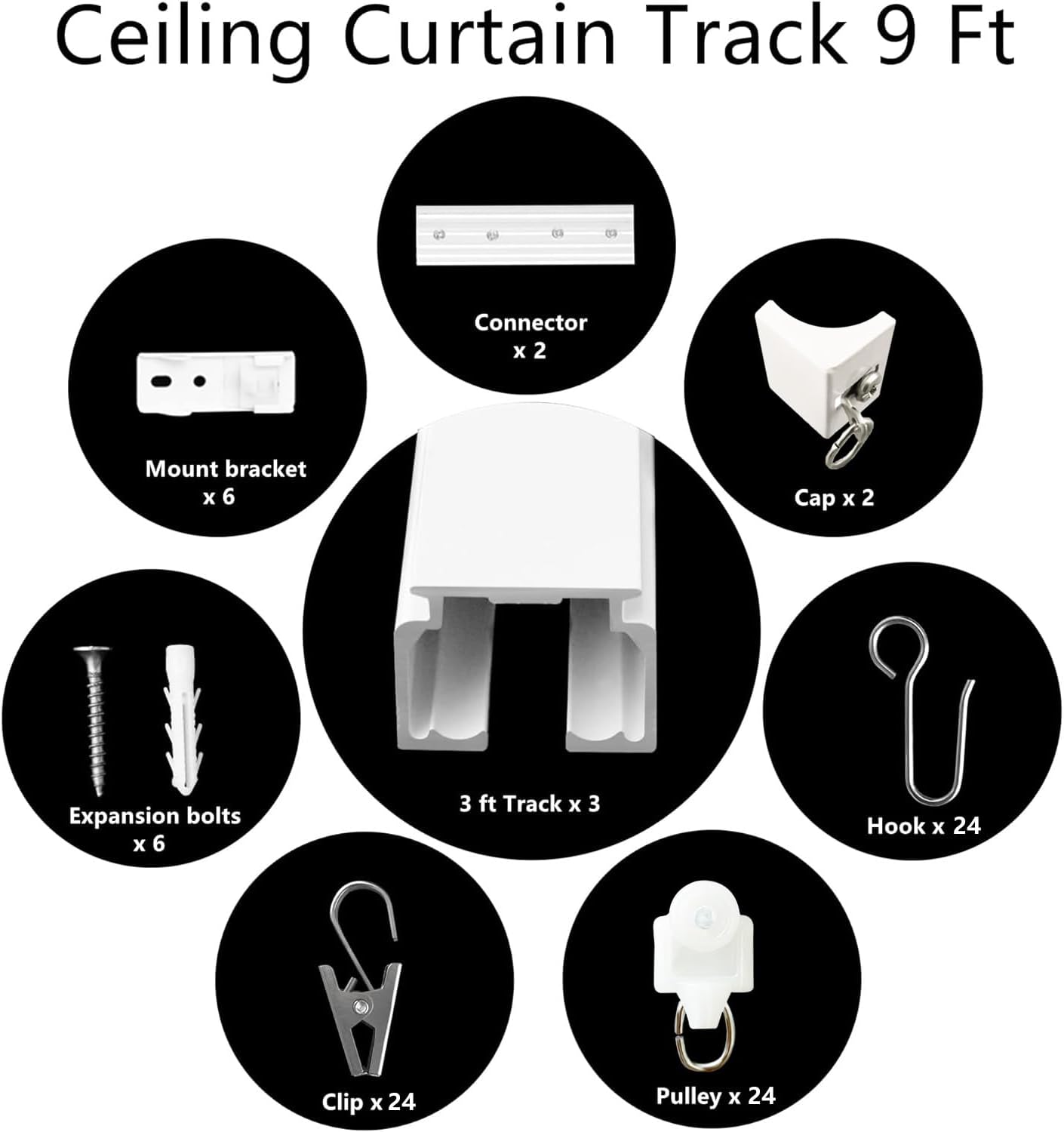Ceiling Mount Curtains Track Room Divider Privacy Partition Separator Curtain Tracks Rods Heavy Duty RV Shower Outdoor Rail Clip Hook Set, White 3-9ft ﻿