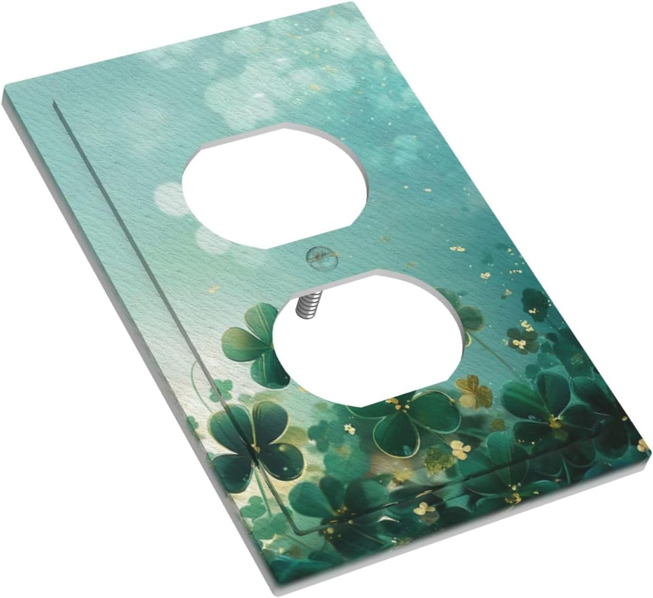 Decorative Outlet Covers Rustic Green Lucky Four leaf Clover 1 Gang Duplex Light Switch Cover Plate Unique Wall Plate Electrical Switch Plate Covers for Bedroom Home Decor