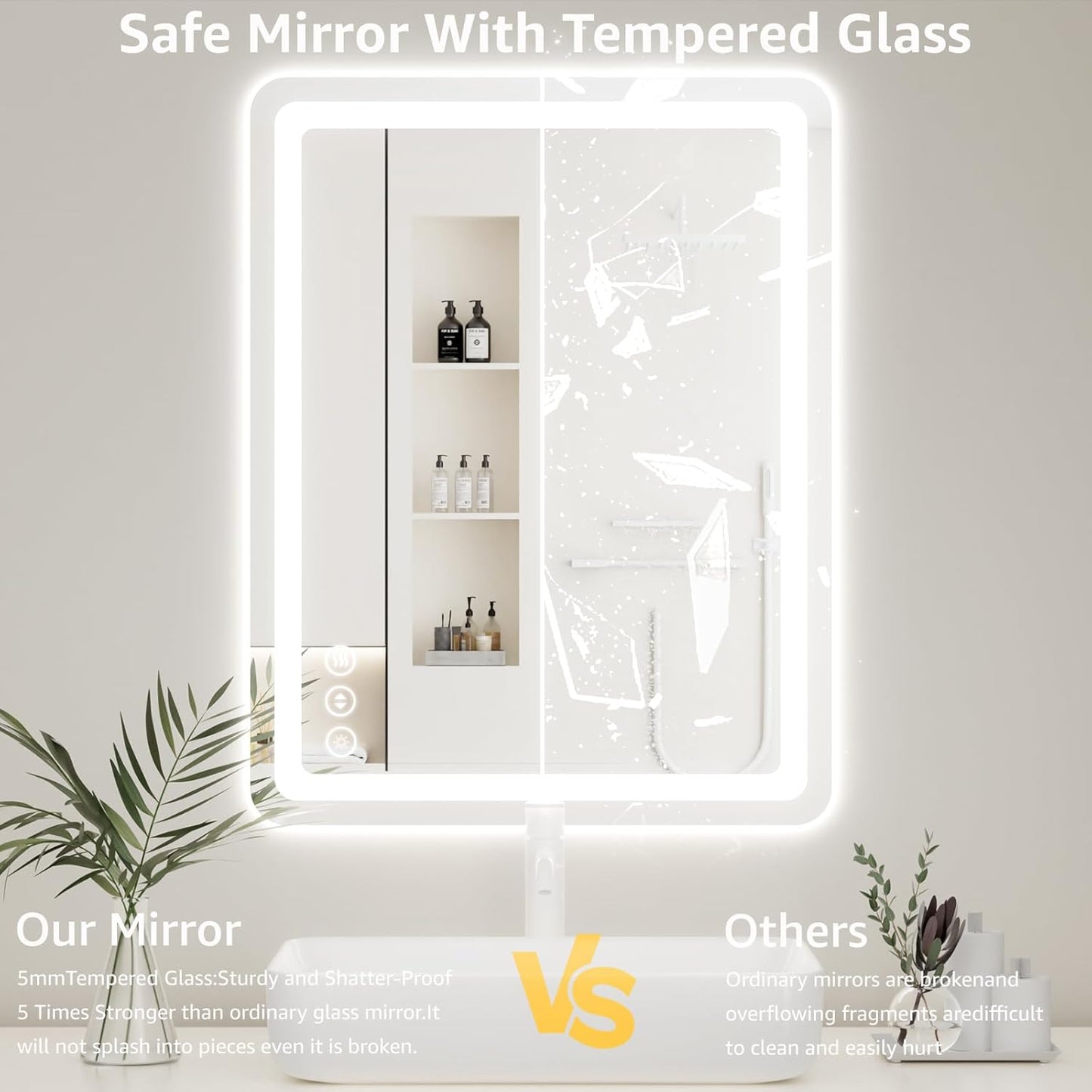 30" x 36" Led Bathroom Mirror with Lights, Anti-Fog & Tri-Color Lighting - Wall Mounted Shaving Mirror with Touch Sensor, Waterproof & Smart LED Vanity Mirror,Tempered Glass, Dimmable Smart Mirror