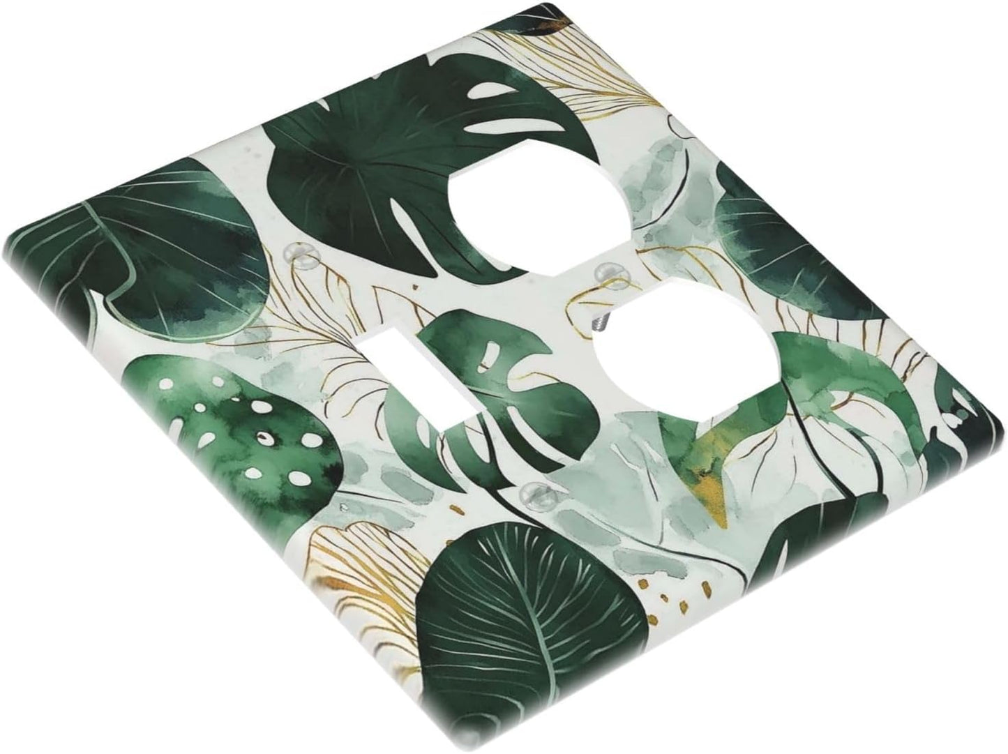 Boho Tropical Green Leaf Watercolor Banana Leaves Wallplates 1 Toggle 1 Duplex Switch Plate Electrical Gfci Faceplate Decorative Light Switch Covers For Bed Room Living Room Decor