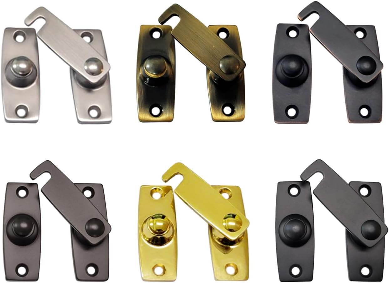 QCAA 2.5" x 2.65", Large, Heavy Forged Solid Brass Door Latch, 180 Degrees Flat Surface Mounting Door Latch Buckle for Doors & Windows, Satin Nickel, 2 Pack, Made in Taiwan