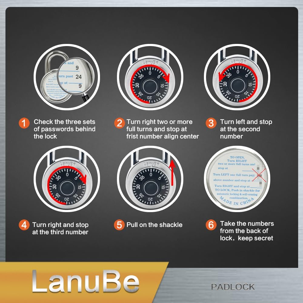 LanuBe Lock Standard Dial Combination Lock, 2 inches. Wide, with Different Combinations, Black Turnplate, Pack of 12; Lock for School, Employee, Gym Sports Locker, Case, Toolbox