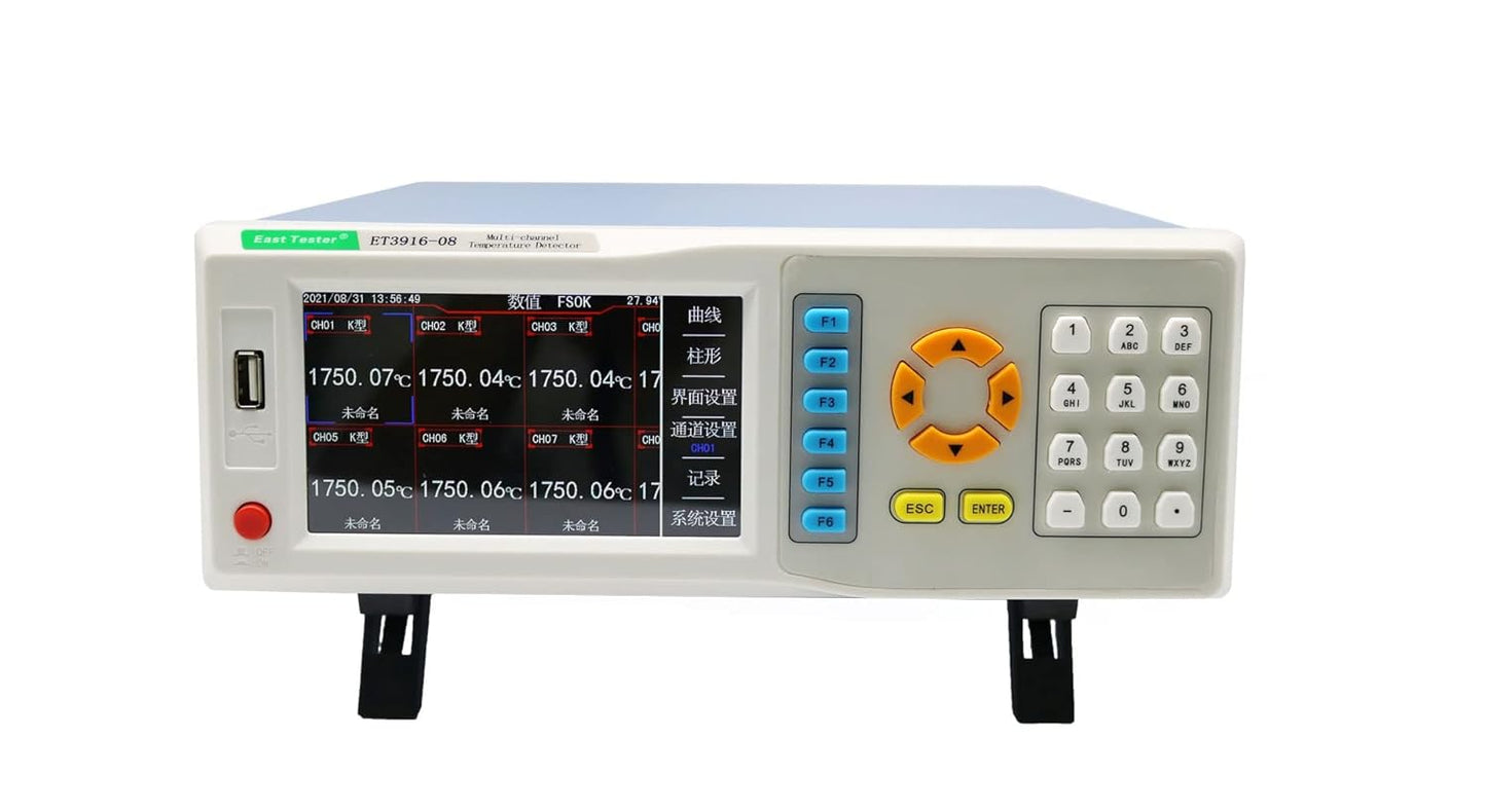 East Tester 8 Channels Temperature Recorder Temperature Data Logger 5 inches LCD Display Screen for Digital Show,ET3916-8