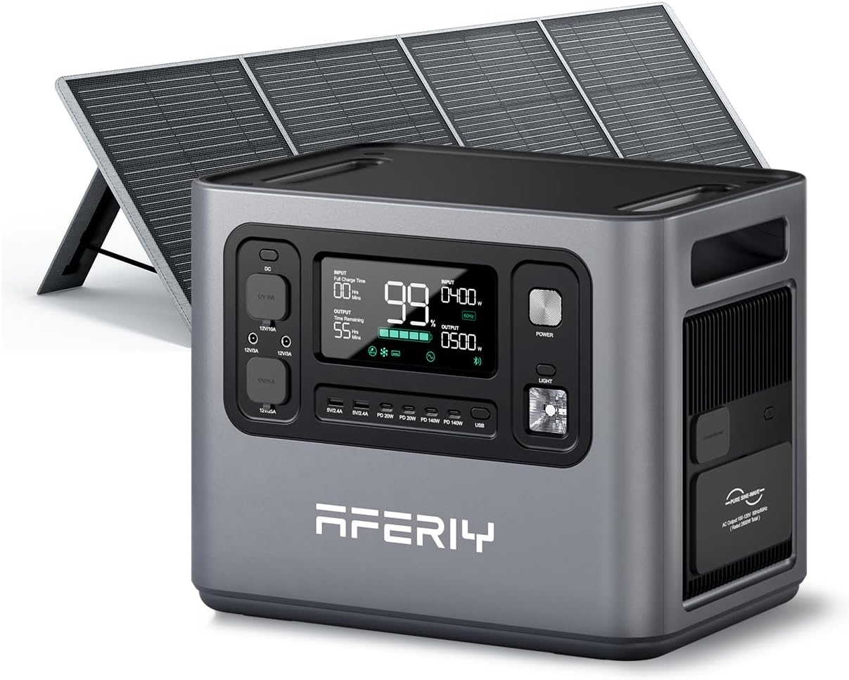 AFERIY P280 2800W Portable Power Station with 200W Solar Panel, UPS 2048Wh LiFePO4 Battery,Expandable to 10kWh,1800W AC Charging Less 38 mins,Solar Generator for Home Use,Power Outages,Camping,and RVs