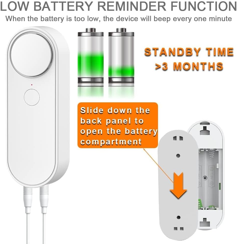 WiFi Water Level Detector with Dual Probe, Smart High/Low Water Level Sensor Alarms, Detached 16.4FT Detection Line, Left and Right Dual Alarms, Remote App Monitoring, Dual Alerts, AAA Battery Powered