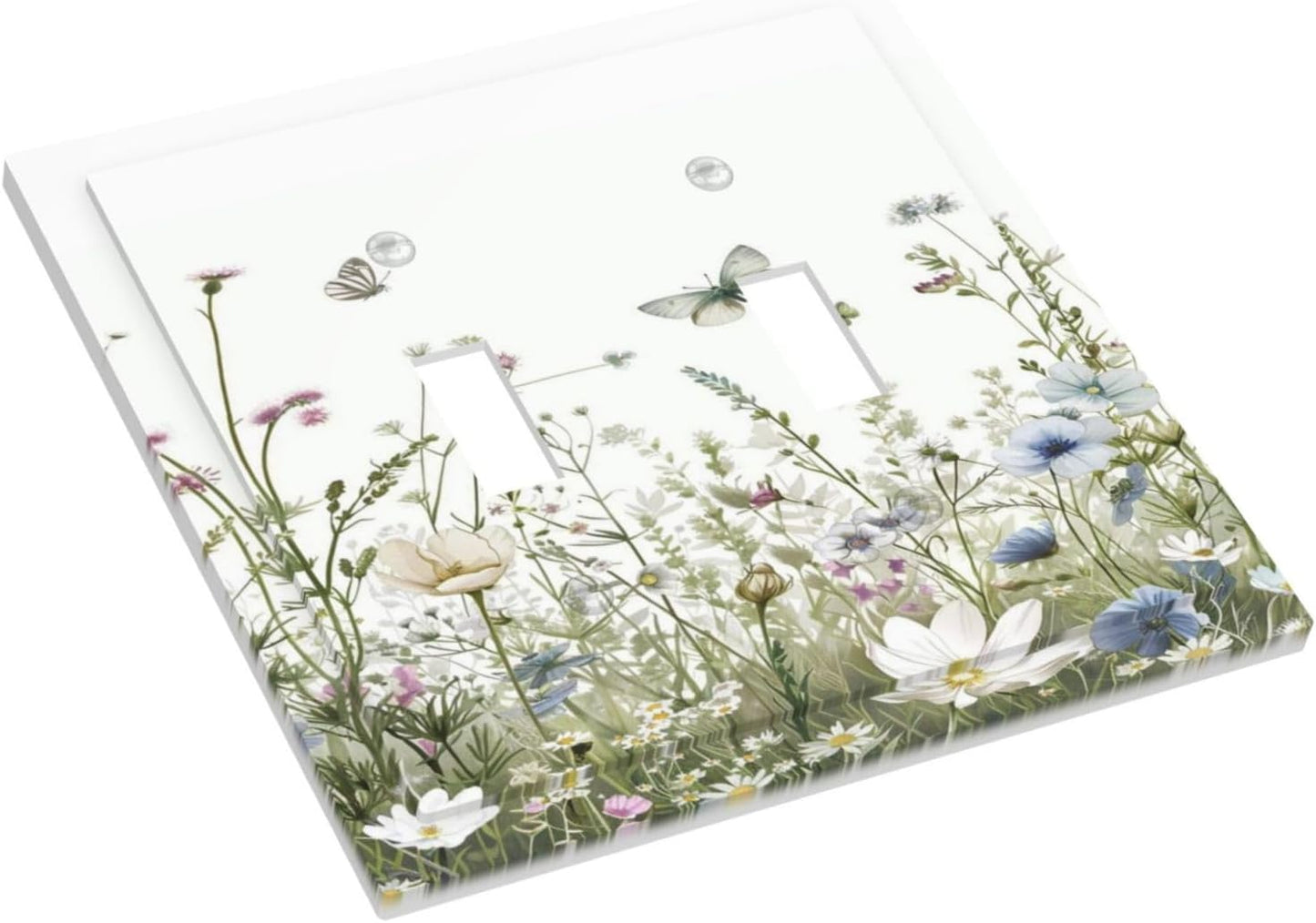 Colorful Wildflowers Daisy Plant Butterfly Floral Decorative Switch Plates 2 Gang Double Toggle Outlet Light Switch Cover Wall Plate Electrical Faceplate for Bed Room Living Room Decor
