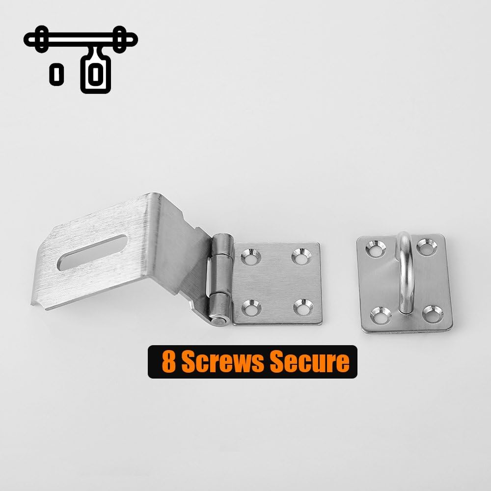 JQK Door Hasp Latch 90 Degree, Stainless Steel Safety Angle Locking Latch for Push/Sliding/Barn Door, 1.5mm Thickness Satin Nickel, 4 Inch