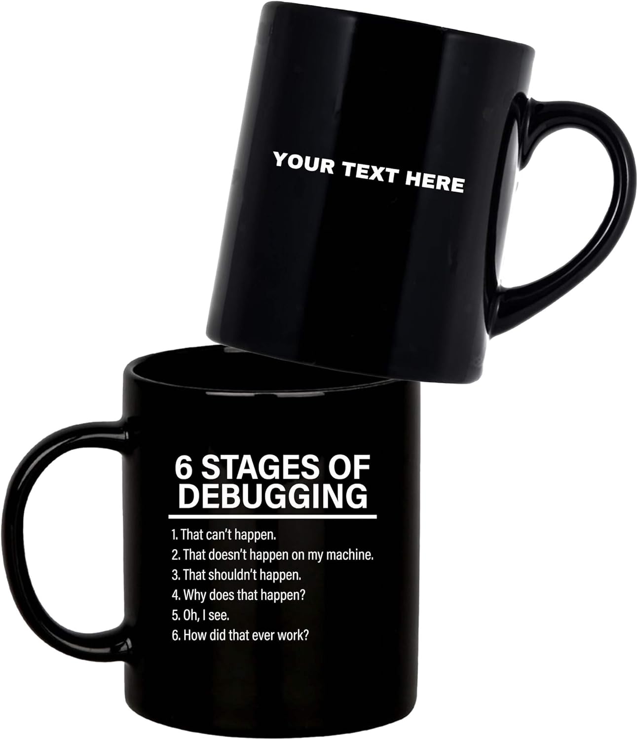 Panvola Personalized 6 Stages of Debugging Mug Customized Computer Programmer Gifts Coder IT Programming Student Teacher Funny Ceramic Coffee Cup 11 oz Black 11oz