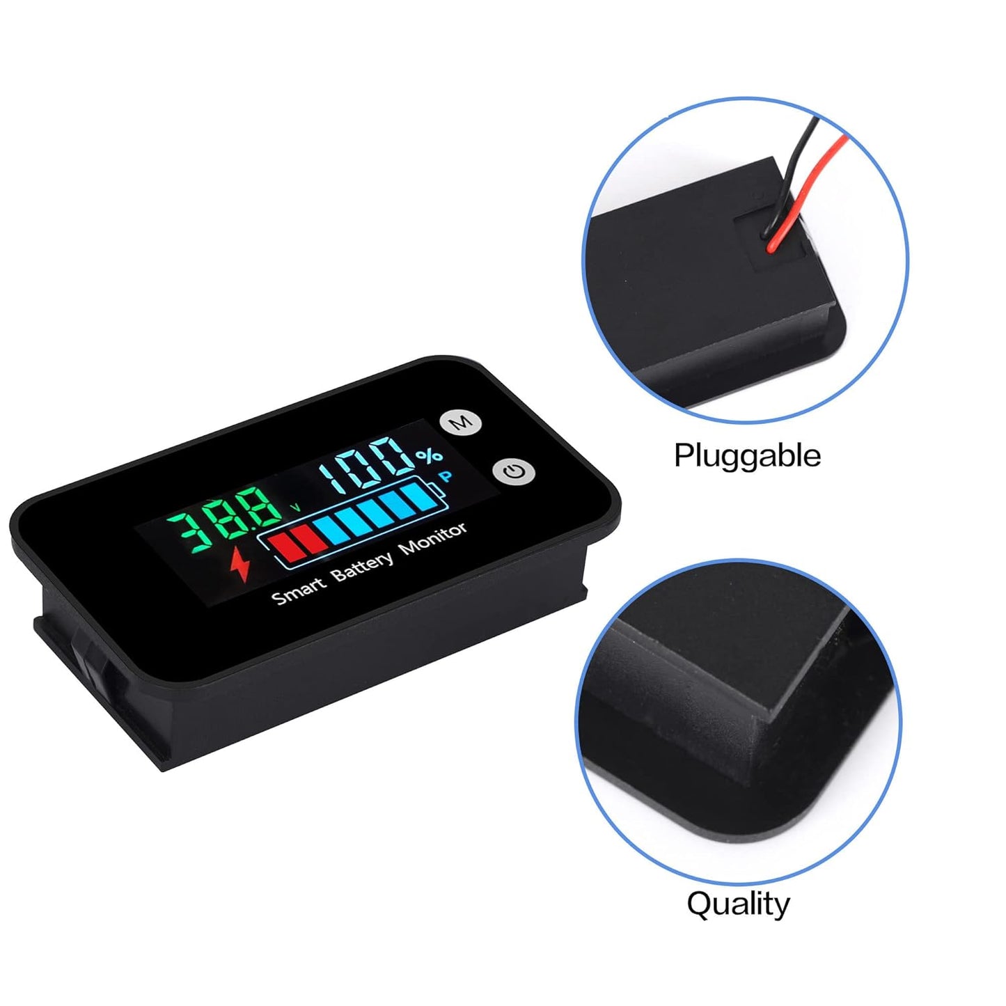 Upgrade IPX7 Waterproof Battery Monitor,12v 24v 36v 48v 60v 72v Battery Tester for car,Golf cart,RV,Boat.Voltage,Remain Capacity Battery Monitor with Temperature and Buzzer Alarm