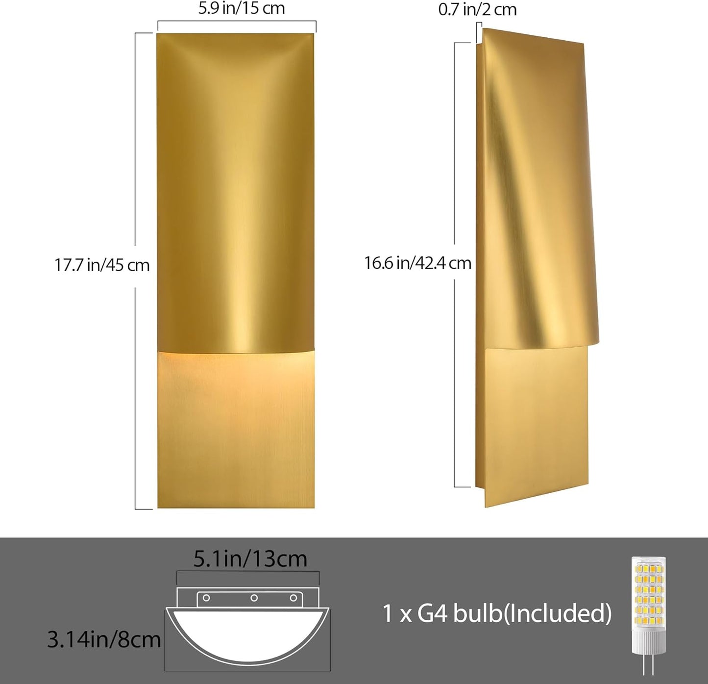 18" Wall Sconce Gold, Modern Decorative Wall Sconces, Suitable For Exterior Patio, Porch, Bedroom, Living Room, This Wall Light Can Withstand Harsh Weather Conditions Such As Rain And Snow Outdoors