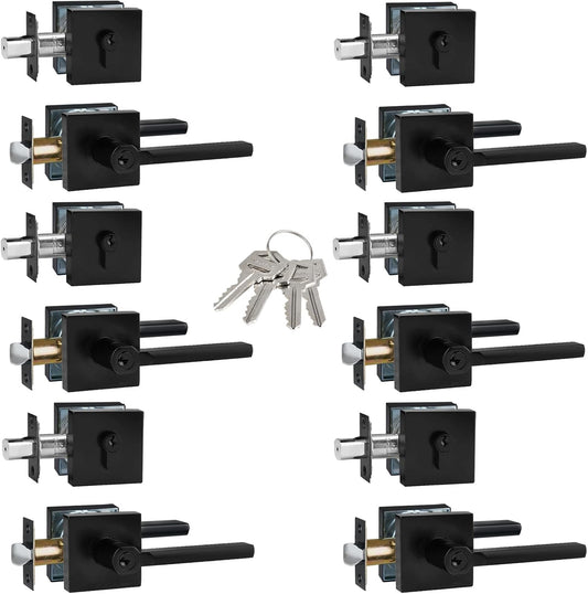 Keyed Alike(All Same Keys) Keyed Entry Door Lever with Single Cylinder Deadbolt Combo, Front Door/Exterior Door Handleset, Matte Black, 6 Set