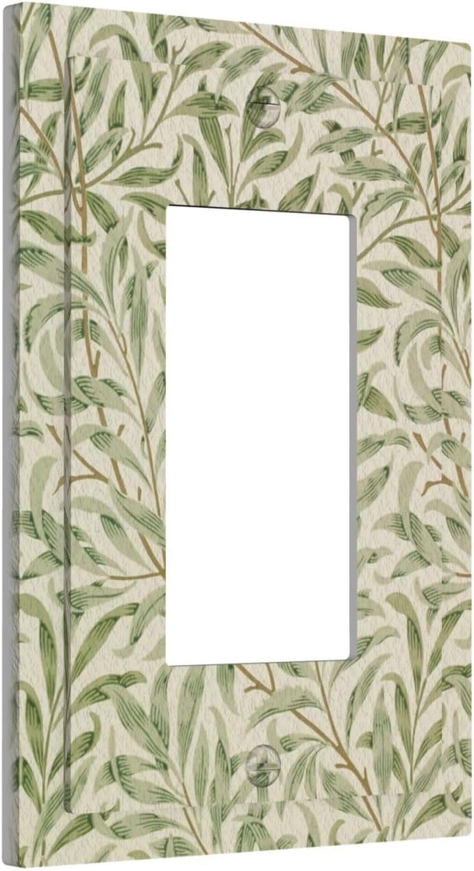 Decorative Outlet Covers Vintage Morris Willow Leaf Green Leaves 1 Gang Single Decora GFCI Device Light Switch Covers Plate 1 Rocker Wall Plate Jumbo Switch Cover Plate for Home Decor