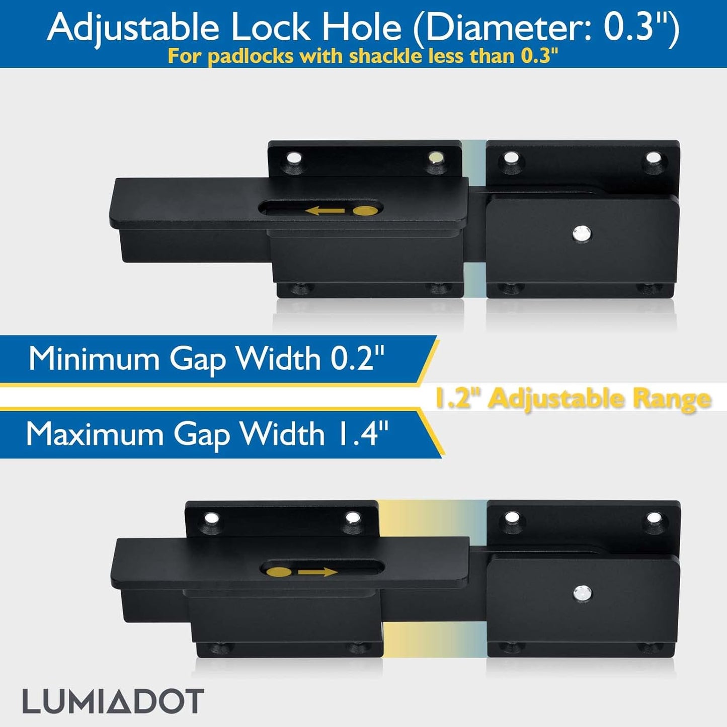 Flip Gate Latch Lock with Padlock Hole 3Pack, 3.5mm Heavy Duty Aluminum Alloy Adjustable Door Latch for Sliding Swing Open Gate, Outdoor, Wooden Fence, Barn, Shed, Garage, Yard