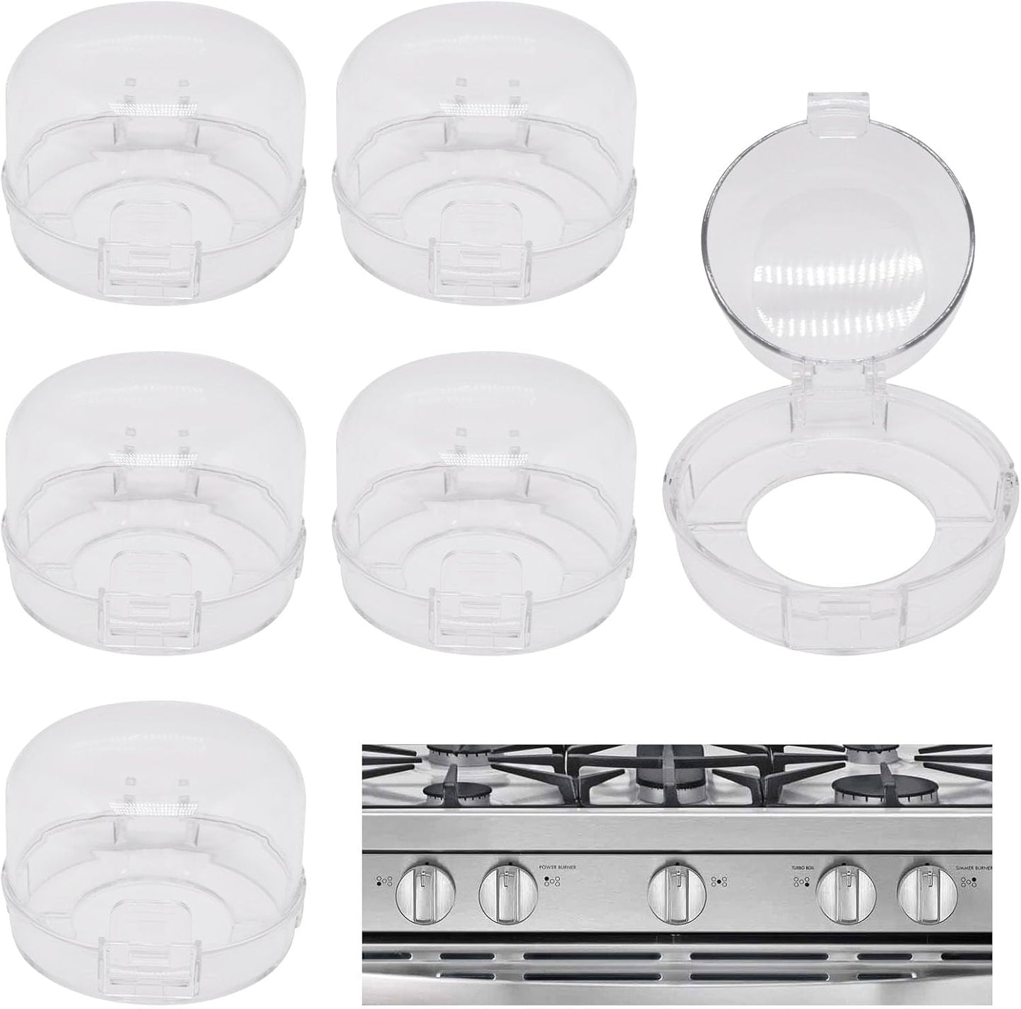 Stove Knob Safety Covers 6 PCS, Oven Knobs Covers for Child Safety, Upgraded Press Gas Stove Knob Locks with Adhesive, Child Proof Stoves Knobs Cover for Babies and Pets (White)