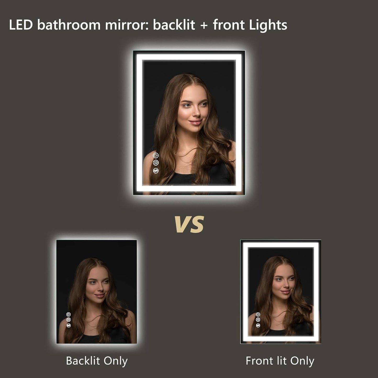 APRILSOUL 24x32 Inch LED Bathroom Mirror with Front and Backlit, Makeup Mirror with 3 Color Lights, Memory Function, Anti-Fog and Dimmable Light (Horizontal/Vertical)