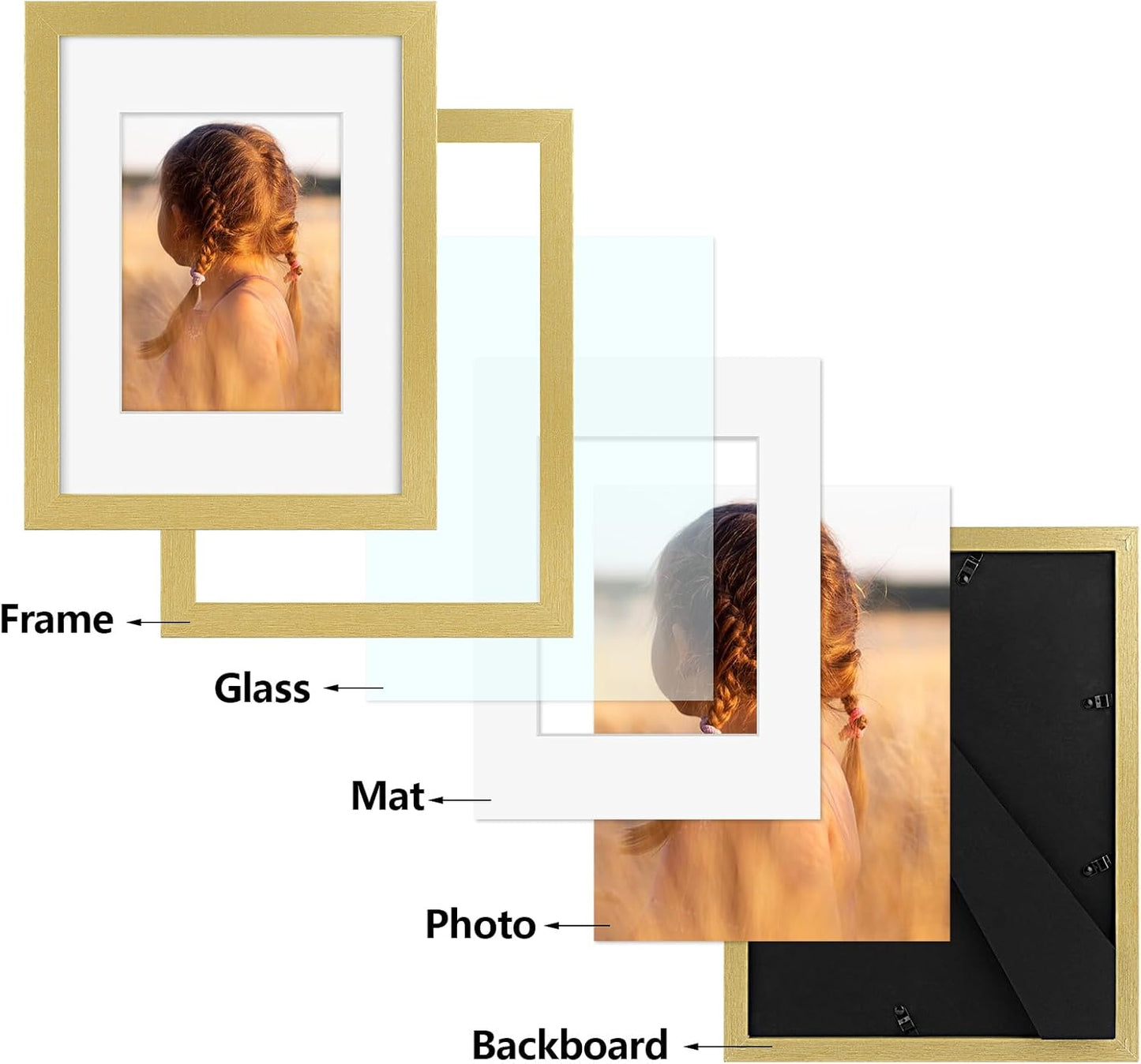 Golden State Art, 9x12 Picture Frame with Mat for 6x8 - High Definition Glass Wall Mounting Horizontal Vertical Display (Gold, 1 Pack)