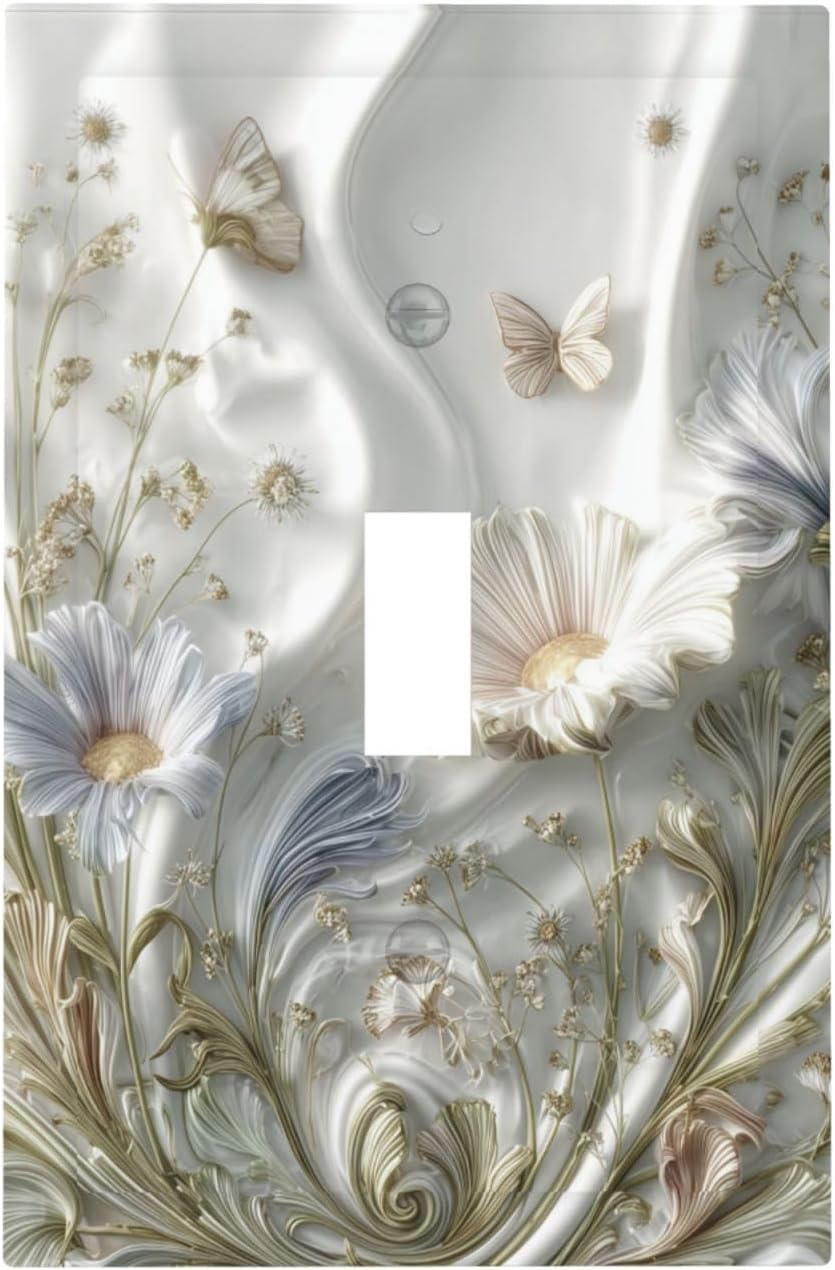 Artistic Floral Plant 1 Gang Single Toggle Decorative Light Switch Covers Electrical Faceplate Switch Plates for Bathroom Kitchen Home