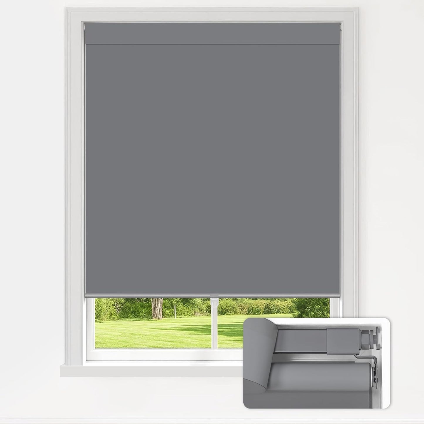 LazBlinds No Drill Blinds for Indoor Windows, Blackout Roller Shades, Cordless Window Blackout Blinds, Thermal Insulated Fabric UV Protection for Home and Office, 32" W x 48" H, Grey