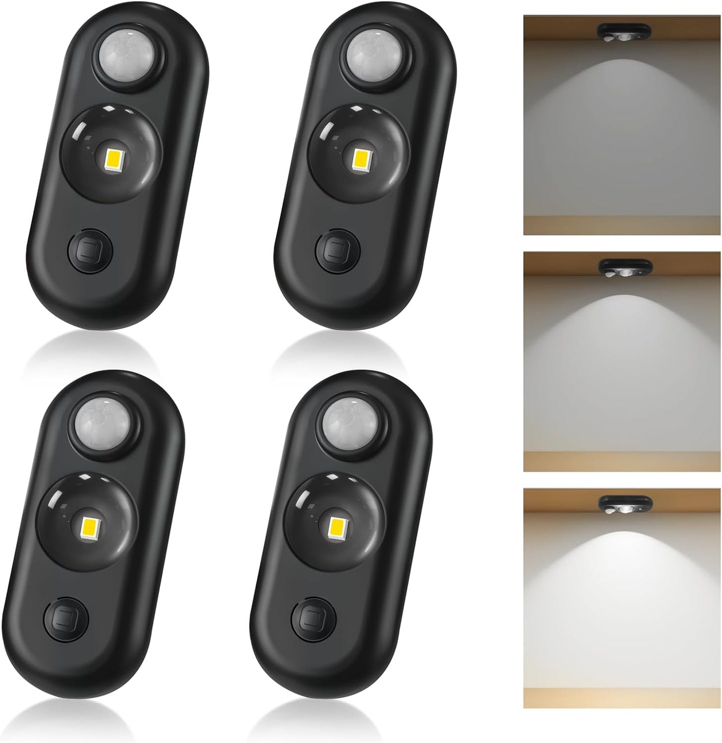 LED Motion Sensor Puck Lights, Small Rechargeable Under Cabinet Light, Dimmable Daylight White Closet Lights, Wireless Under Cabinet Lighting for Drawer, Kitchen (4 Pack)