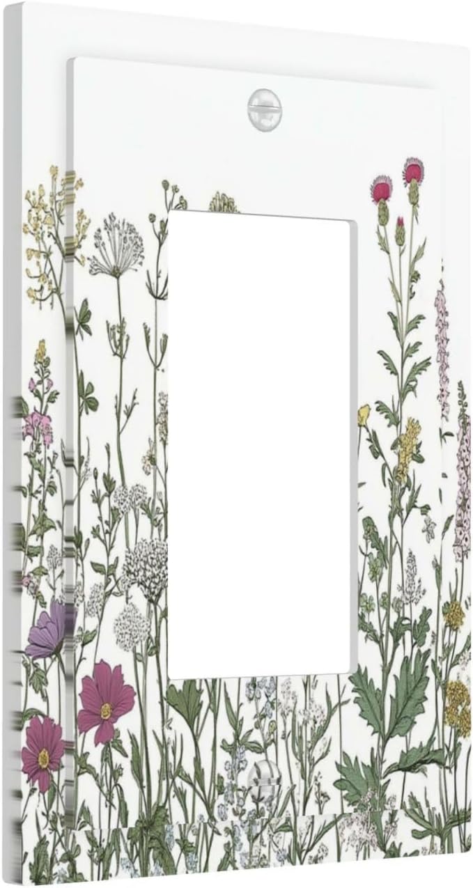 Vintage Herbs Wildflowers Plant Floral Decorative Outlet Covers 1 Gang Single Rocker Light Switch Cover Plate Wall Plates Gfci Faceplate For Bed Room Home Decor