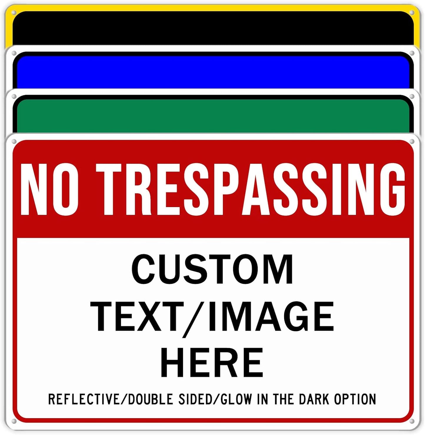 Custom No Trespassing Sign, Glow in the Dark/Reflective Option, 14''x10'' Personalized Aluminum Warning Signs, Customize for Business, Yard, Garden, School, Indoor/Outdoor Use