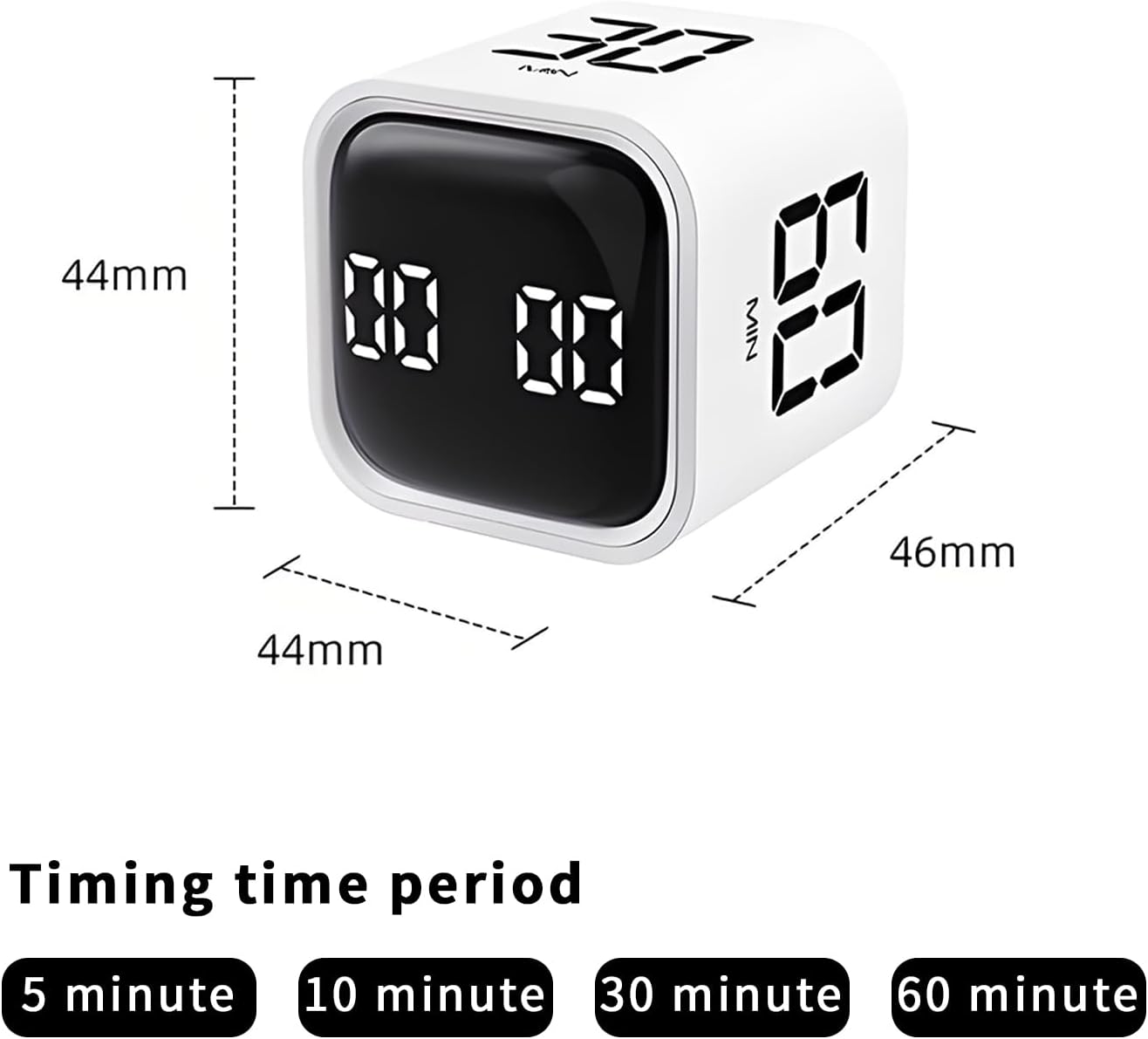 Pomodoro Timer, Cube Productivity Timer with Adjustable Sound and Vibration Alert, Ideal for Work, Office, ADHD, Study, and Tasks - 5/10/30/60 Minutes & Custom Countdown - White
