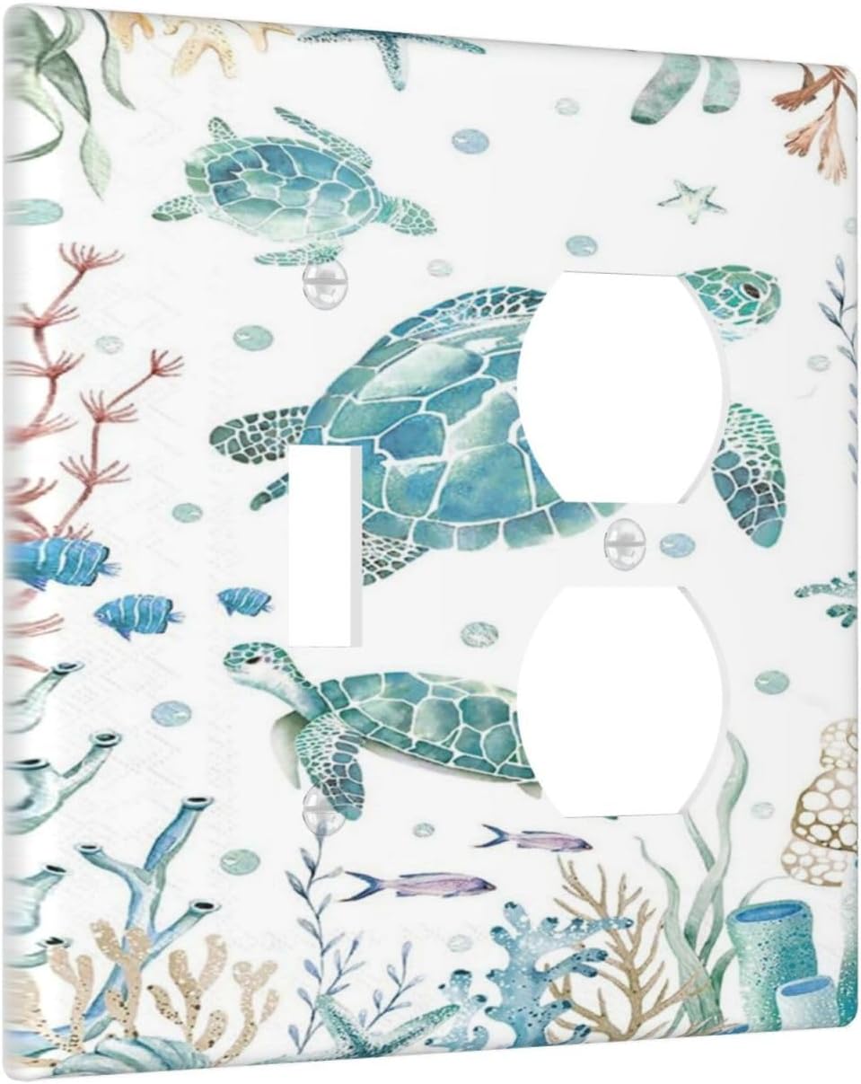 Sea Turtle Ocean Starfish Fish Coral Pearl Wallplates 1 Toggle 1 Duplex Switch Plate Electrical GFCI Faceplate Decorative Light Switch Covers for Bathroom Kids Room Decor