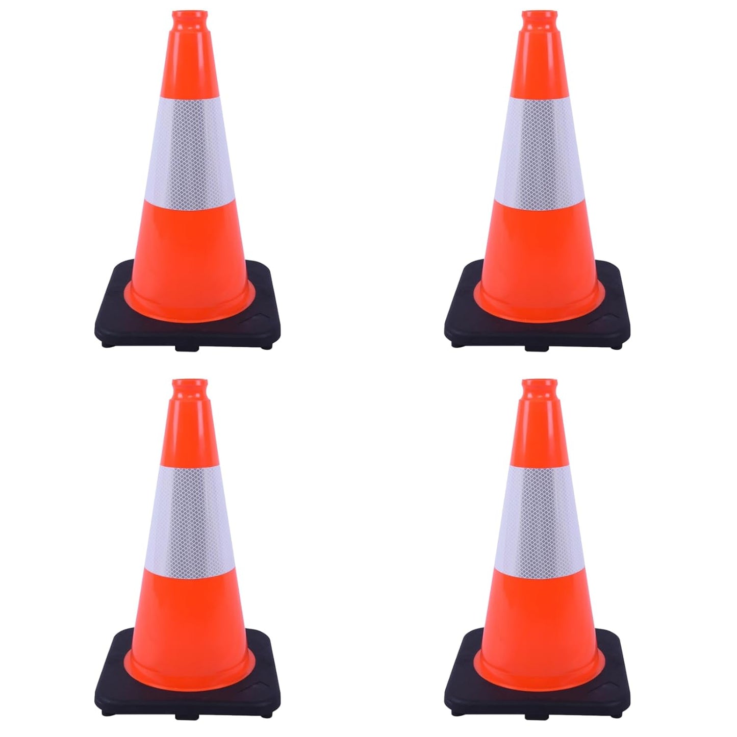 4 Pack 18 Inch Orange PVC Traffic Cones Black Base Stable Durable, Parking Lot Driveway School Training Safety Cones Multi-Purpose (4, Orange, 18 Inch)