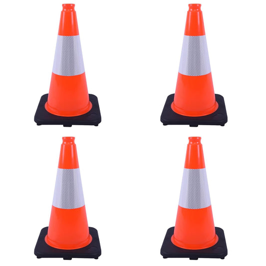 4 Pack 18 Inch Orange PVC Traffic Cones Black Base Stable Durable, Parking Lot Driveway School Training Safety Cones Multi-Purpose (4, Orange, 18 Inch)
