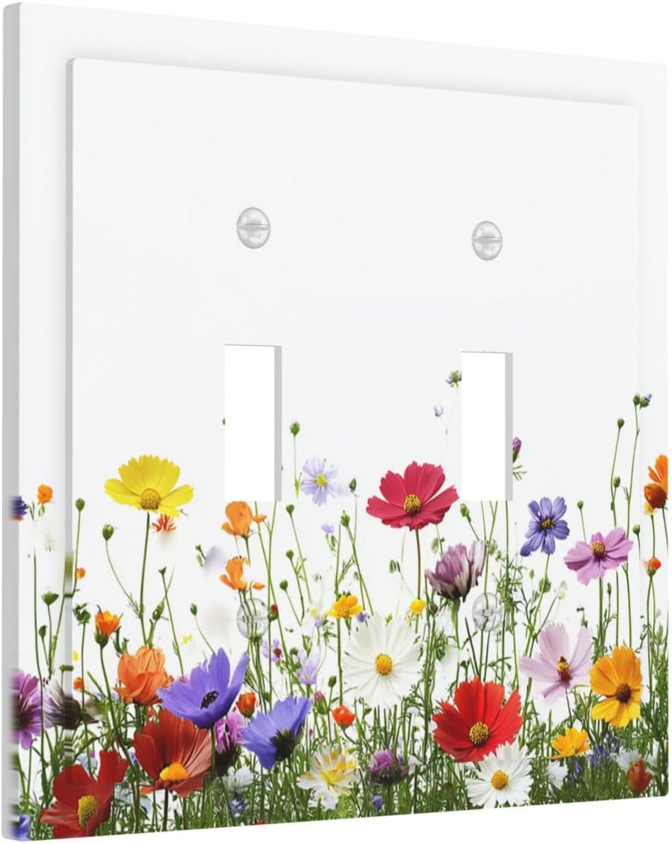 Decorative Switch Plates Colorful Wildflowers Plant Floral Daisy 2 Gang Double Toggle Outlet Light Switch Cover Wall Plate Electrical Faceplate For Bed Room Living Room Decor