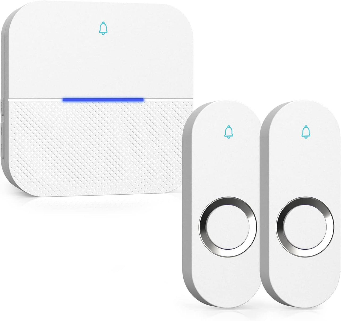 AIDA Lighted Wireless Doorbell for Home, Waterproof Battery Doorbell Wireless 1,000ft Range, 5 Volume Levels with 58 Doorbell Chimes & LED Flash (White, Doorbell with 2 Buttons & 1 Receiver)