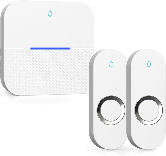 AIDA Lighted Wireless Doorbell for Home, Waterproof Battery Doorbell Wireless 1,000ft Range, 5 Volume Levels with 58 Doorbell Chimes & LED Flash (White, Doorbell with 2 Buttons & 1 Receiver)