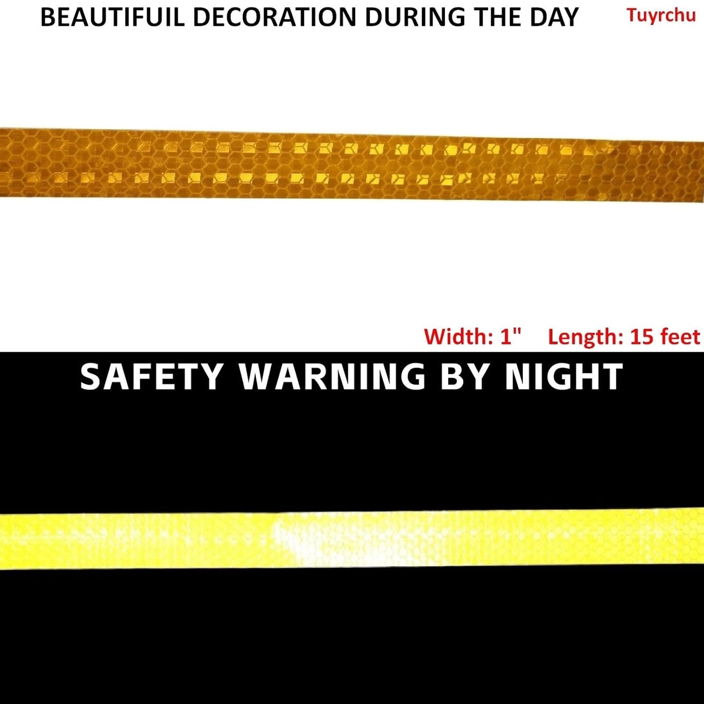 Yellow Reflective Tape 1 inch, Outdoor Waterproof High Visibility Warning Industrial Marking Tape, Safety Stickers (15 feet)