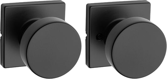 Kwikset Pismo Interior Passage Door Knob, Handle for Closet and Hallway Doors, Non-Locking Doorknob in Matte Black, with Microban Protection, Square Rose (Pack of 10)