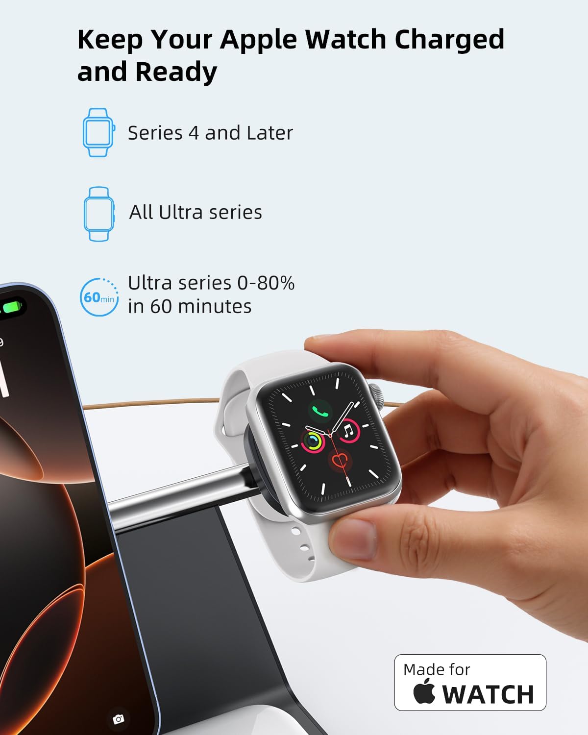 Charging Station for Multiple Devices Apple: 3 in 1 Magnetic Wireless Charger Stand for MagSafe-Compatible Nightstand Charging Dock for iPhone 17 16 15 14 13 12 Pro Max Plus Apple Watch Airpods