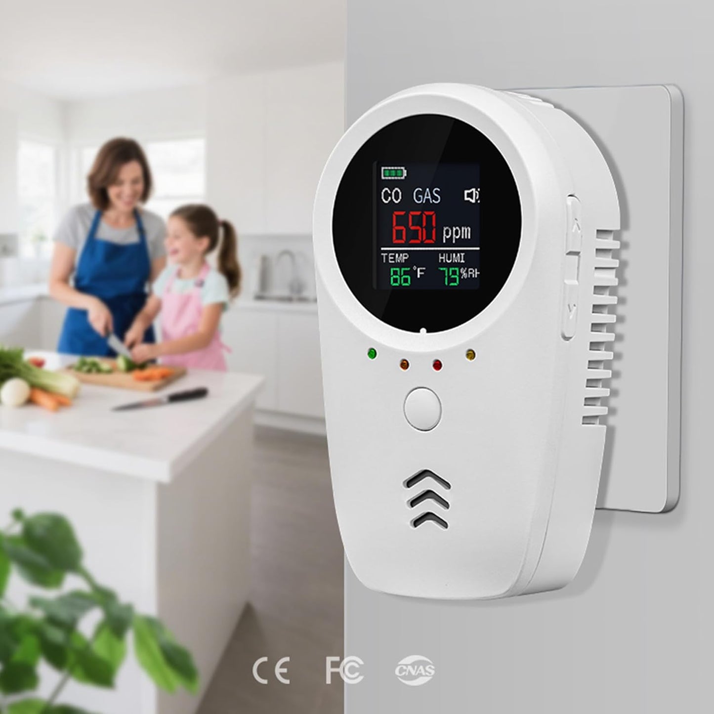 5PCS 5-in-1 Rechargeable Carbon Monoxide & Natural Gas Detectors with Temperature/Humidity LCD Display & 2000mAh Lithium-ion Battery, Portable Plug in Co Detector for Home Travel RV Essentials