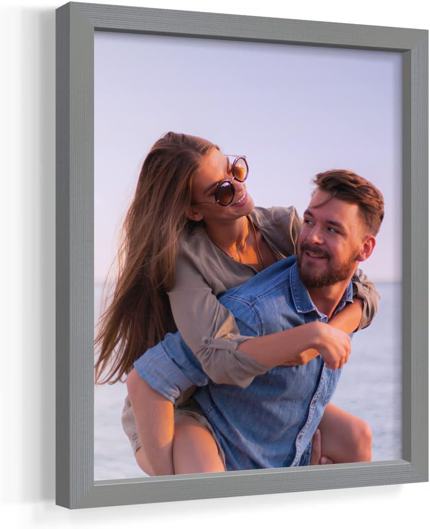 Renditions Gallery Set of 4, 11X14 Custom Photo Prints with Real Wood Picture Frames. Create Personalized Photos with Peel & Stick Photo Frames. Gray Frame