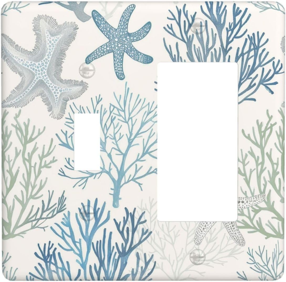 Outlet Covers Ocean Beach Theme Starfish Seashell Coral 1 Toggle 1 Rocker Combination Decorative Wall Plate Electrical Switch Plates Light Switch Cover Plate For Bathroom Kids Room Decor