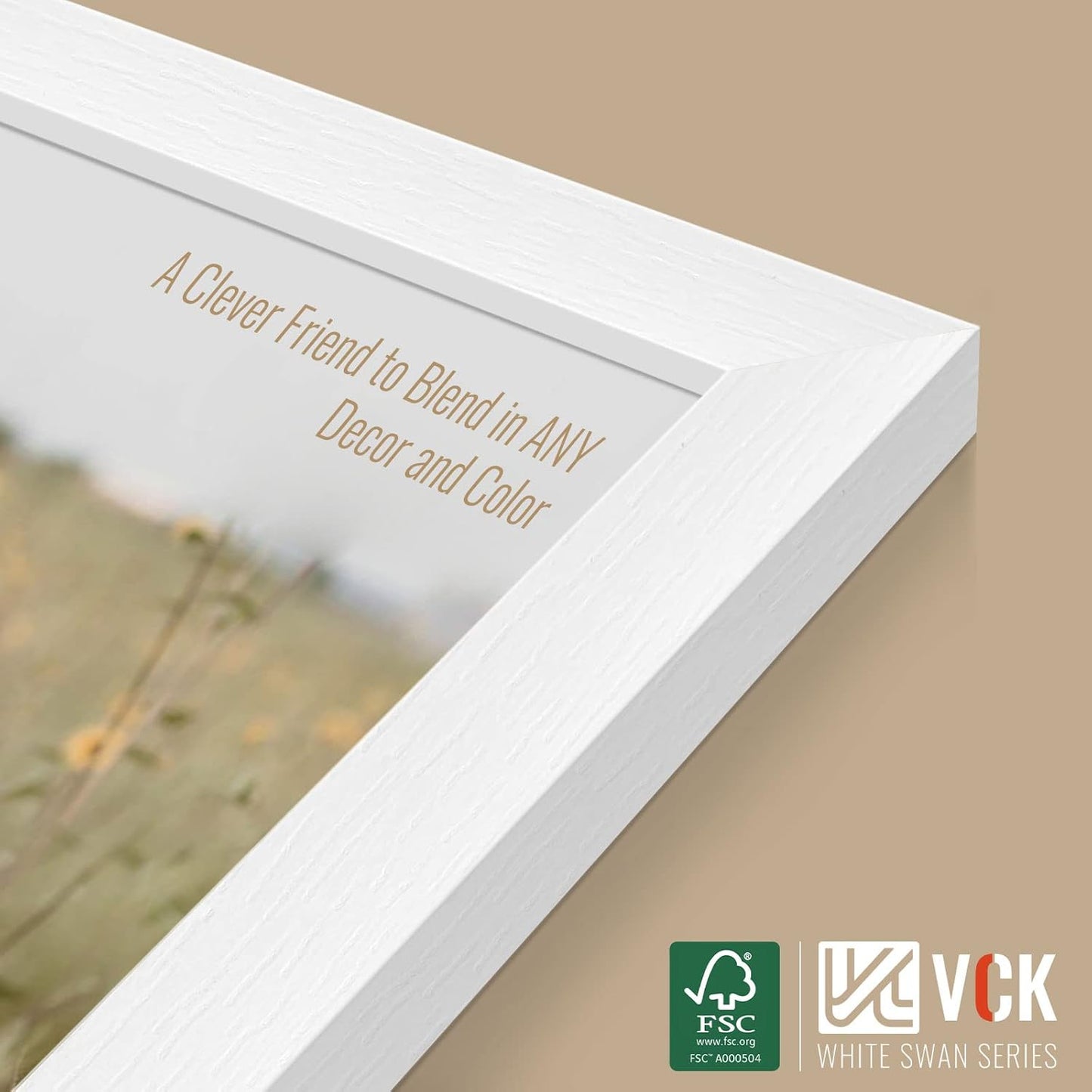 VCK 8x10 Picture Frames white Set of 6, Wide Border Wood Poster Frame, Multi-Directional Display Family Photos, Office Prints, Studio/Gallery Artwork, Woodgrain Series, Tabletop & Wall Hanging
