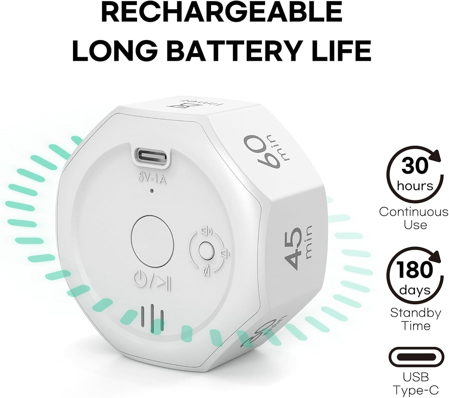 Pomodoro Timer, Flip Cube with 7 presets Countdown, Count up, Rechargeable Small Portable Visual Focus Stopwatch for ADHD, Kids, Classroom, Kitchen, Work, Study, Productivity (Floral White)